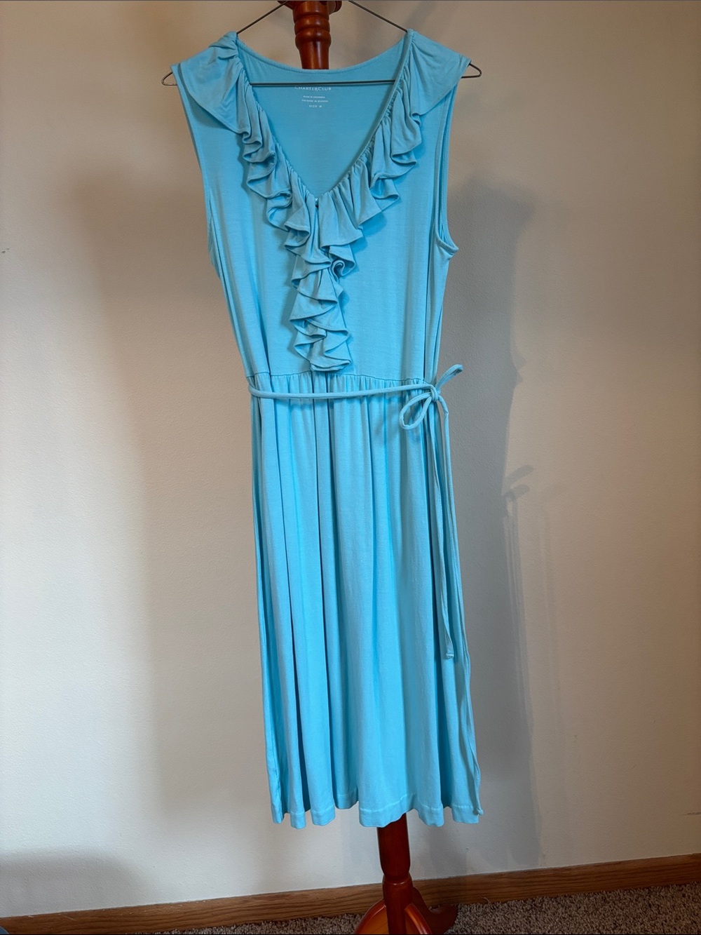 Charter Club Sky Blue Ruffle V-Neck Sleeveless Dress